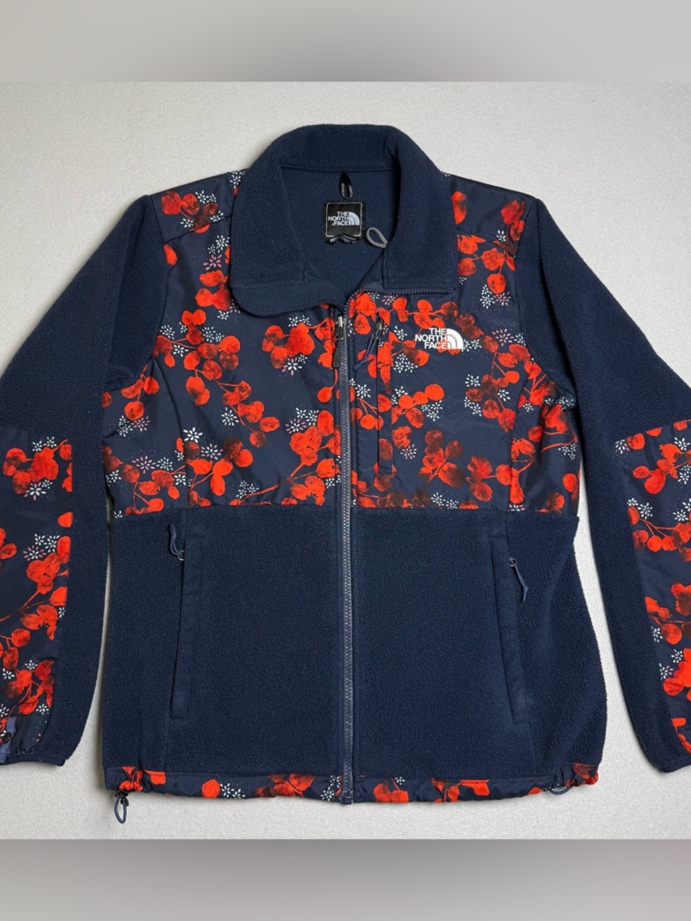 The North Face Womens Polartec Fleece Jacket Large L Full Zip Blue Red Floral